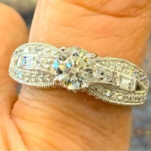 Gorgeous designer engagement ring . Size 10 . Platinum over silver .